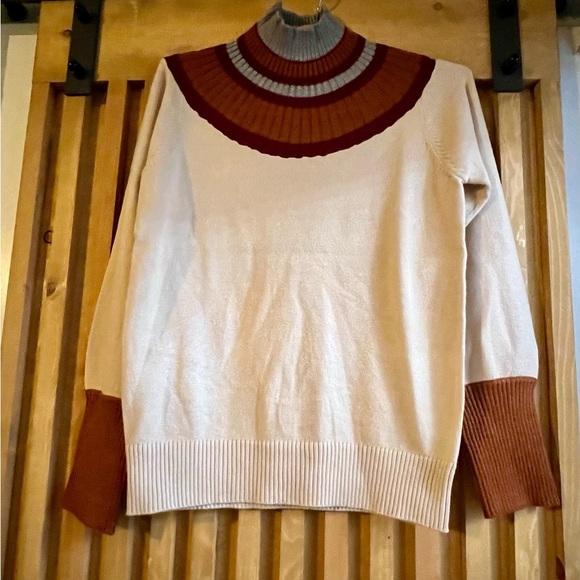 Hem & Thread Women's Striped Cowl Neck Sweater - Gray, Brown, Red - Picture 2 of 4